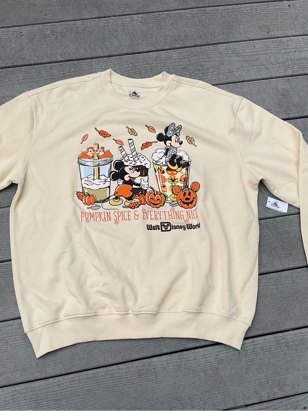 Walt Disney World Pumpkin Spice Mickey & Minnie Crewneck Sweatshirt NWT XL - Picture 4 of 7
